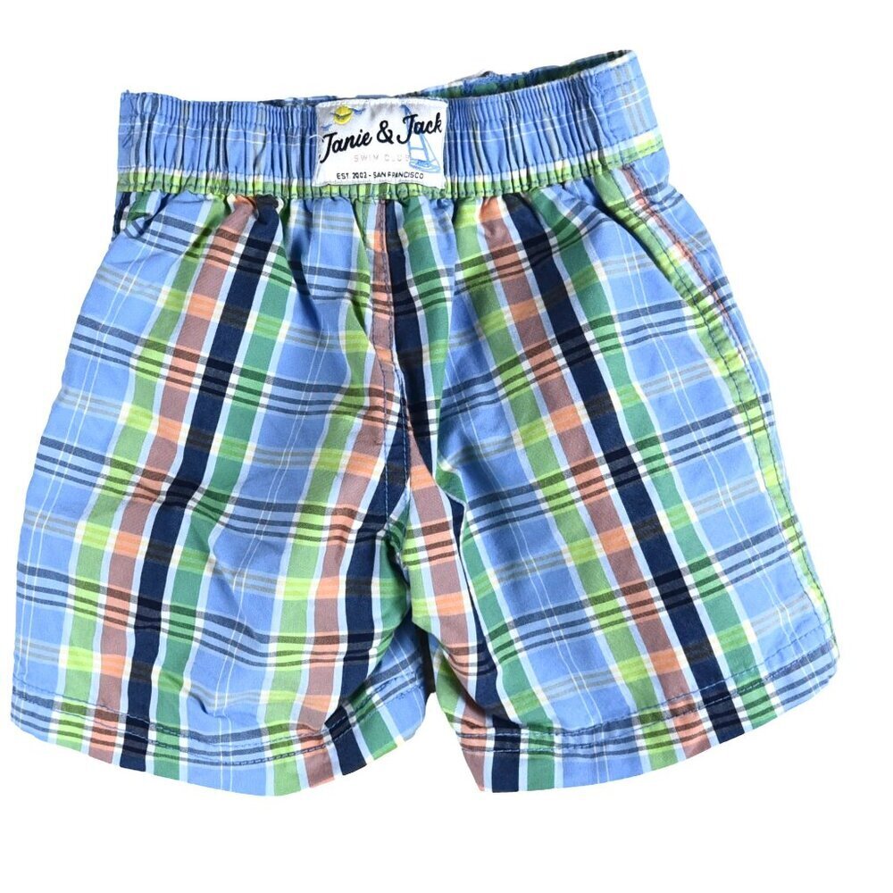 Janie & Jack Swim Trunks Blue Plaid 6-12 Months